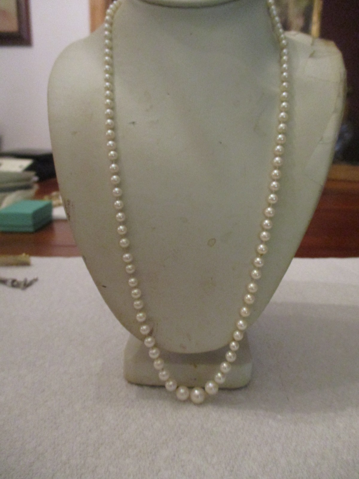 Vintage sterling silver graduated salt water cultured pearl necklace 20″ 4 – 7mm