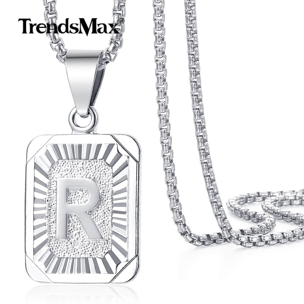 Silver Plated Initial 26 Letter A-Z Charm Pendant Necklace 18″-22″ Female Male