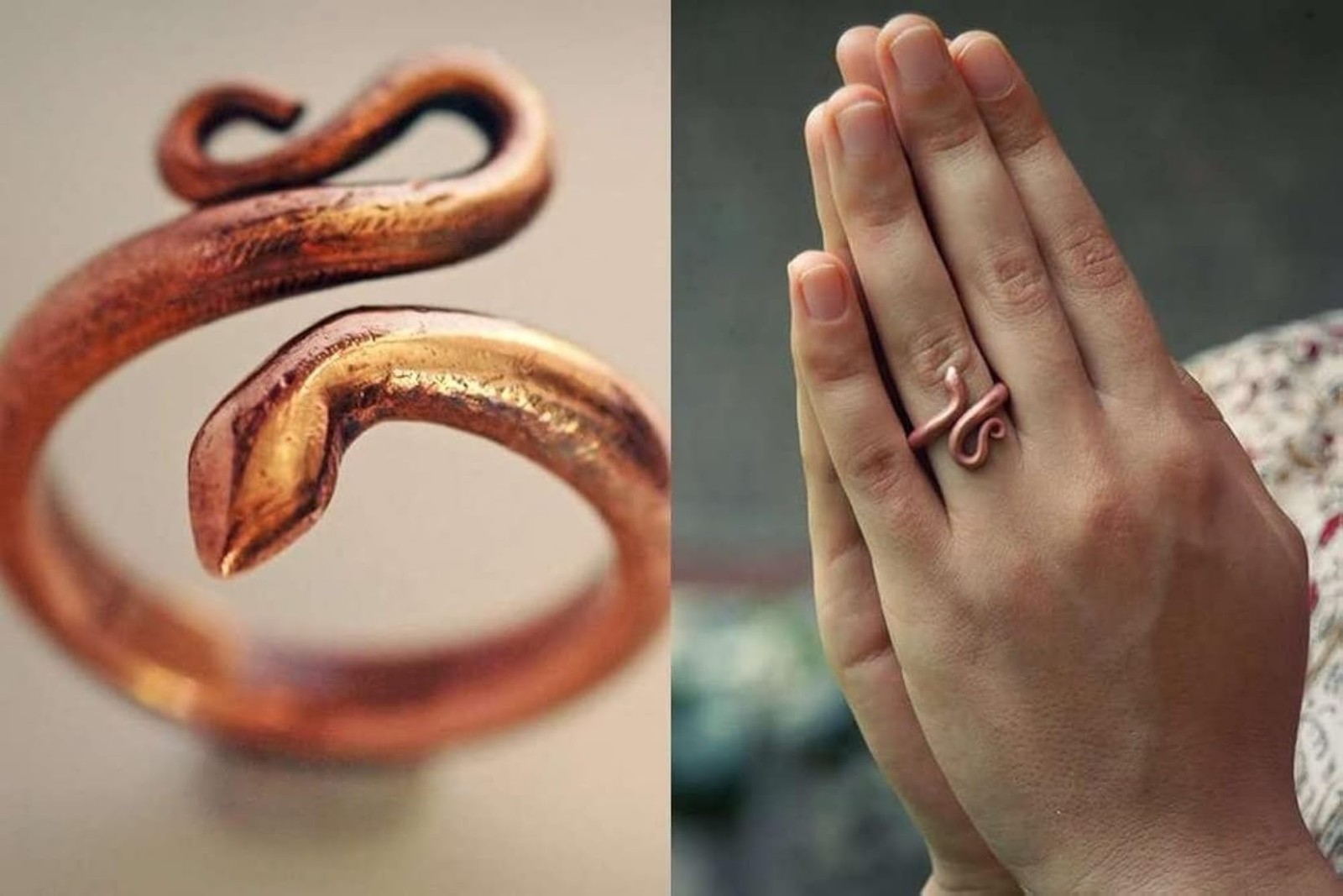Copper Snake Ring Adjustable Spiritual Meditation Ring Unisex Handmade
