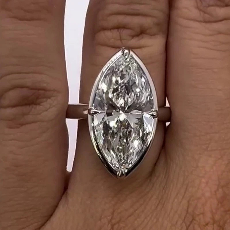 4.04 Ct Marquise Cut Moissanite Bezel Engagement Ring 14K White Gold Plated 925