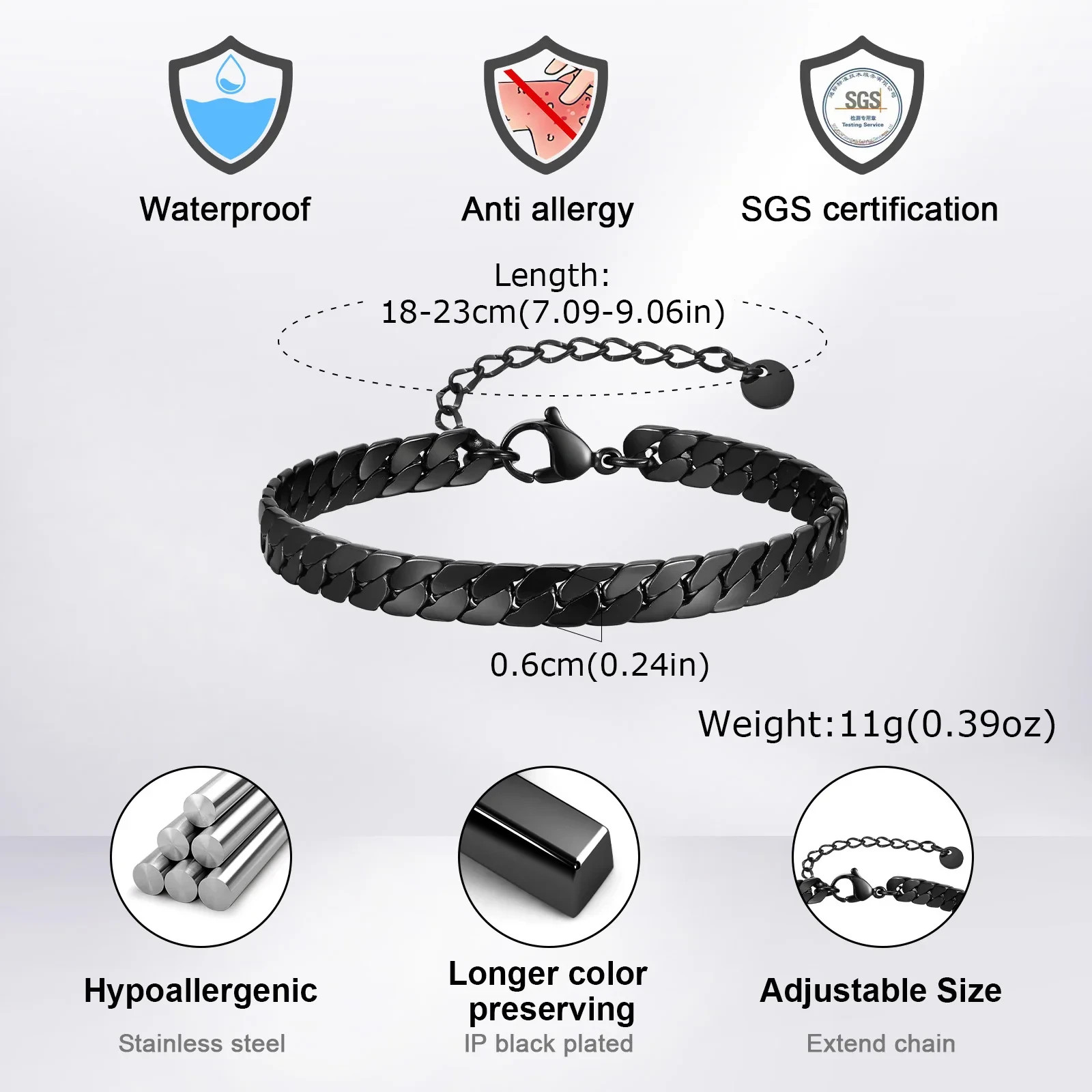 Flat Cuban Chain Bracelet Trendy Chain Links Wristband Classic Punk Jewelry Gift
