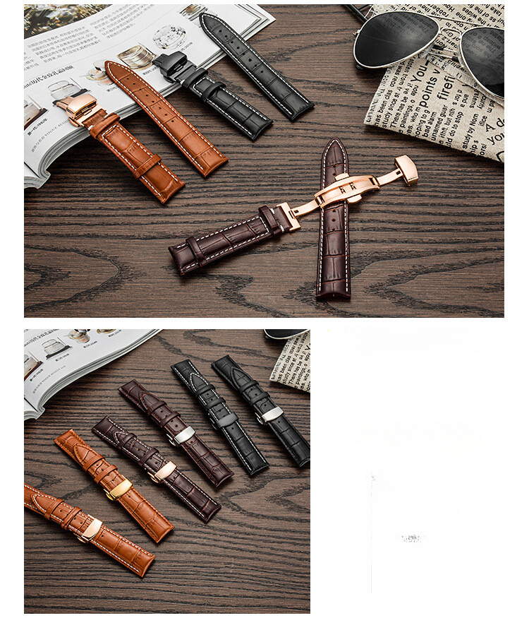 Premium Genuine Leather Watch Strap Butterfly Buckle Crocodile Grain Band12-24mm