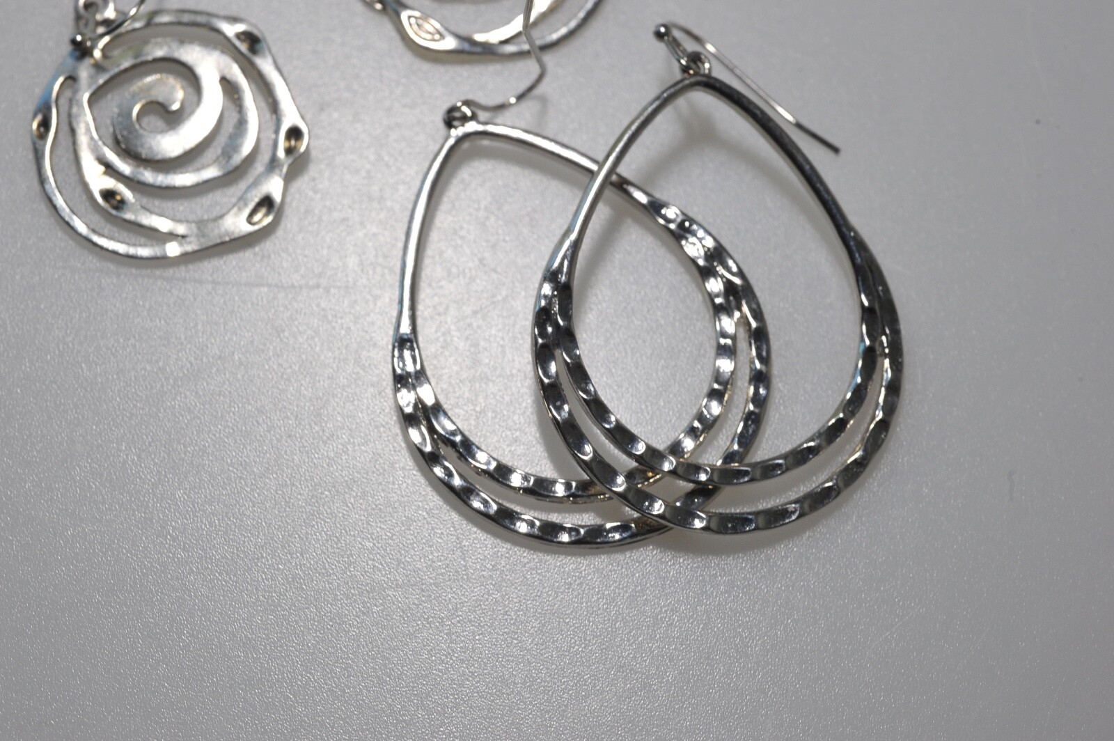LOT Pierced Earrings Dangle Drop Silver Tone scroll hoop wire MN10