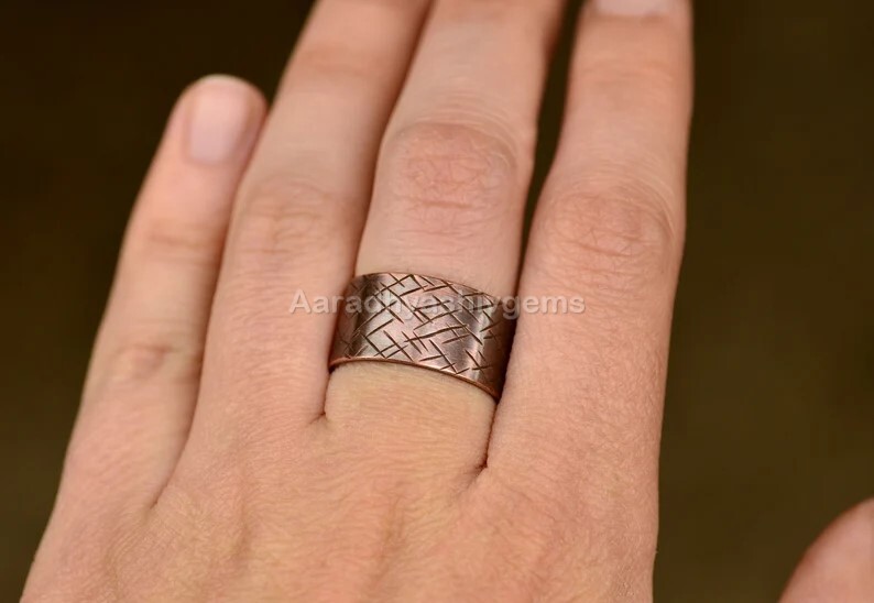 Wide band ring, Antiqued copper, Textured band Unisex Ring Gift For Men’s