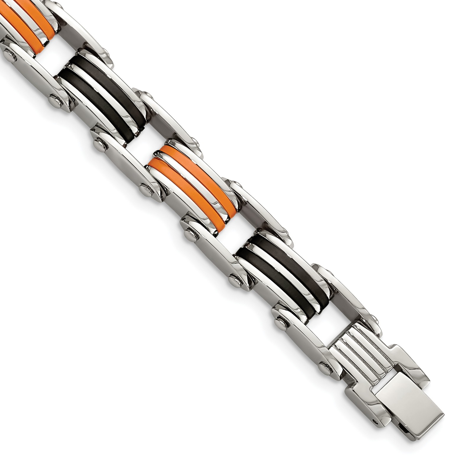 Chisel Stainless Steel Polished with Black and Orange Rubber 8.75 inch Link Brac