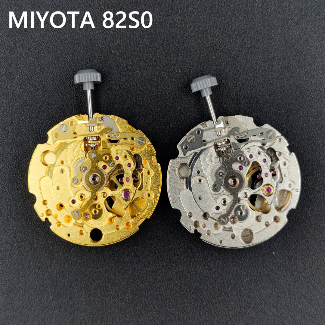 Genuine Japan Miyota 82S0 Automatic Movement Skeleton 21 Jewels Gold Silver Stem