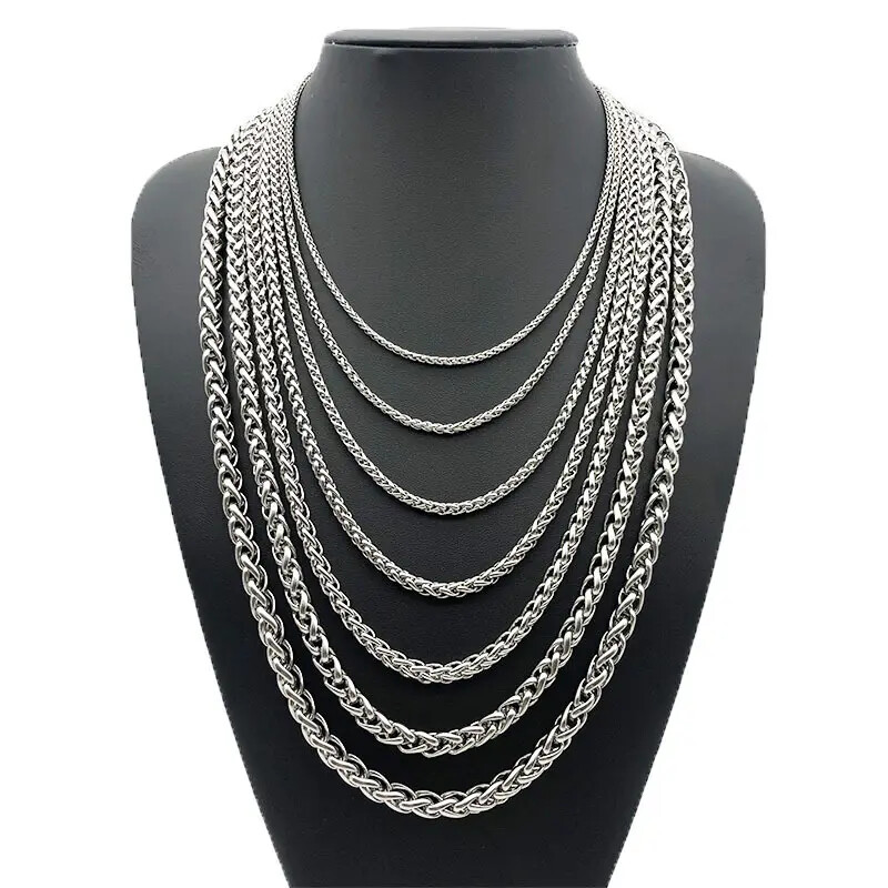 Stainless Steel Wheat Keel Braided Chain Necklace Bracelet Men Women 16″-30″