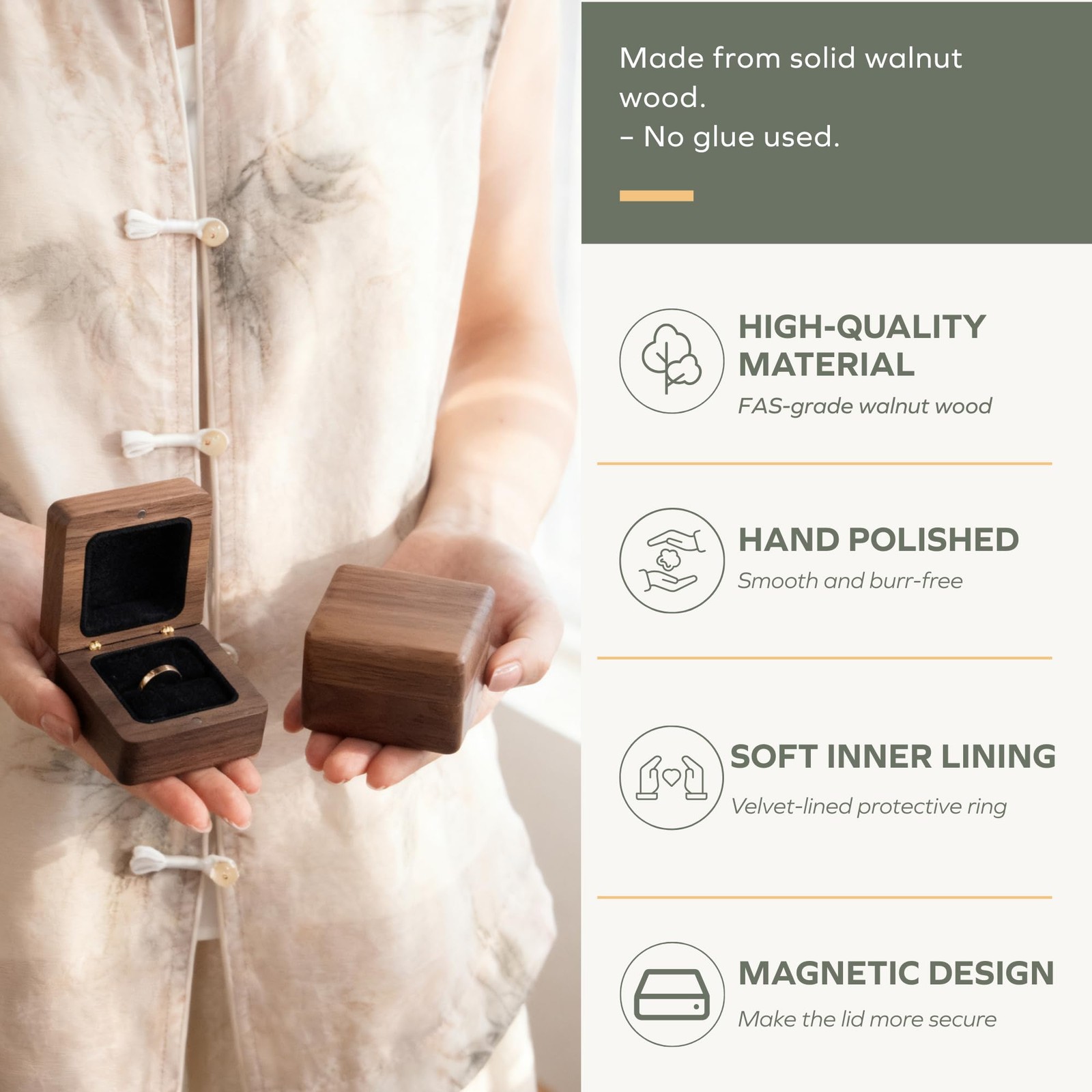 Vintage Solid Wood Ring – Hand-Polished Engagement Ring Holder for Proposal, …