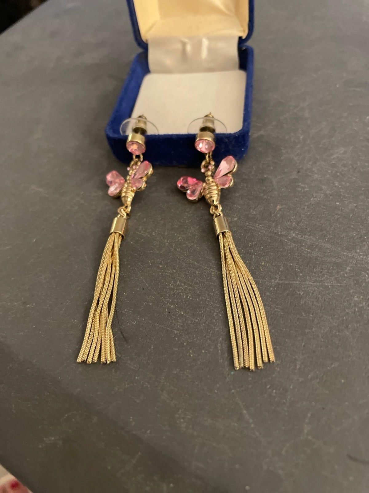 Pink Bee Golden Dangling Earrings