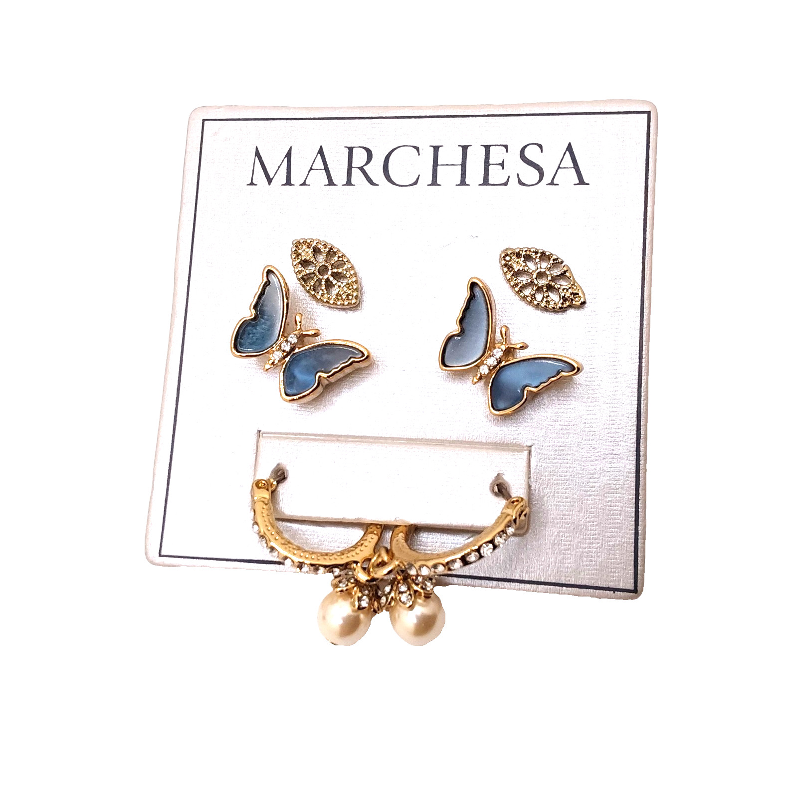 Marchesa Elegant Three Pairs Gold Tone Assorted Styles Stud/Dangle Earrings