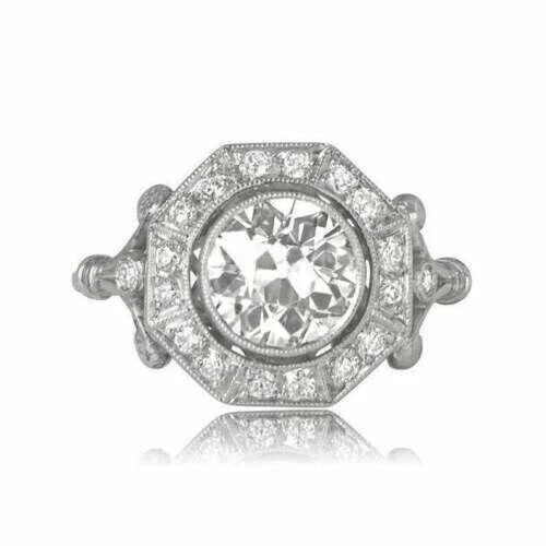 Art Deco Vintage Style Lab Created Diamond 14K White Gold Finish Engagement Ring