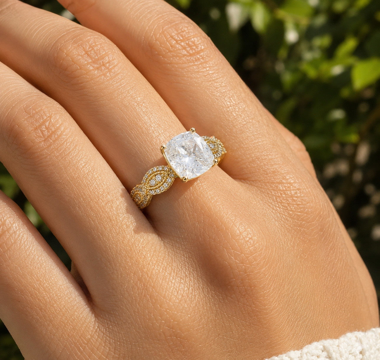 2Ct Lab Created Diamond Solitaire Engagement Ring 14K Yellow Gold Plated Silver