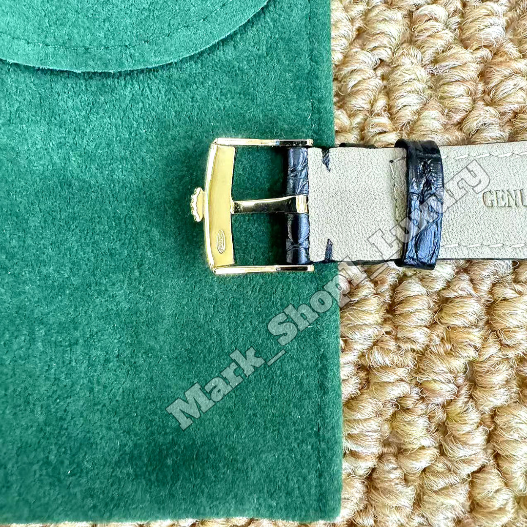 ROLEX Black Crocodile Leather Watch Strap Band 20-16mm Gold Buckle NOS Vintage