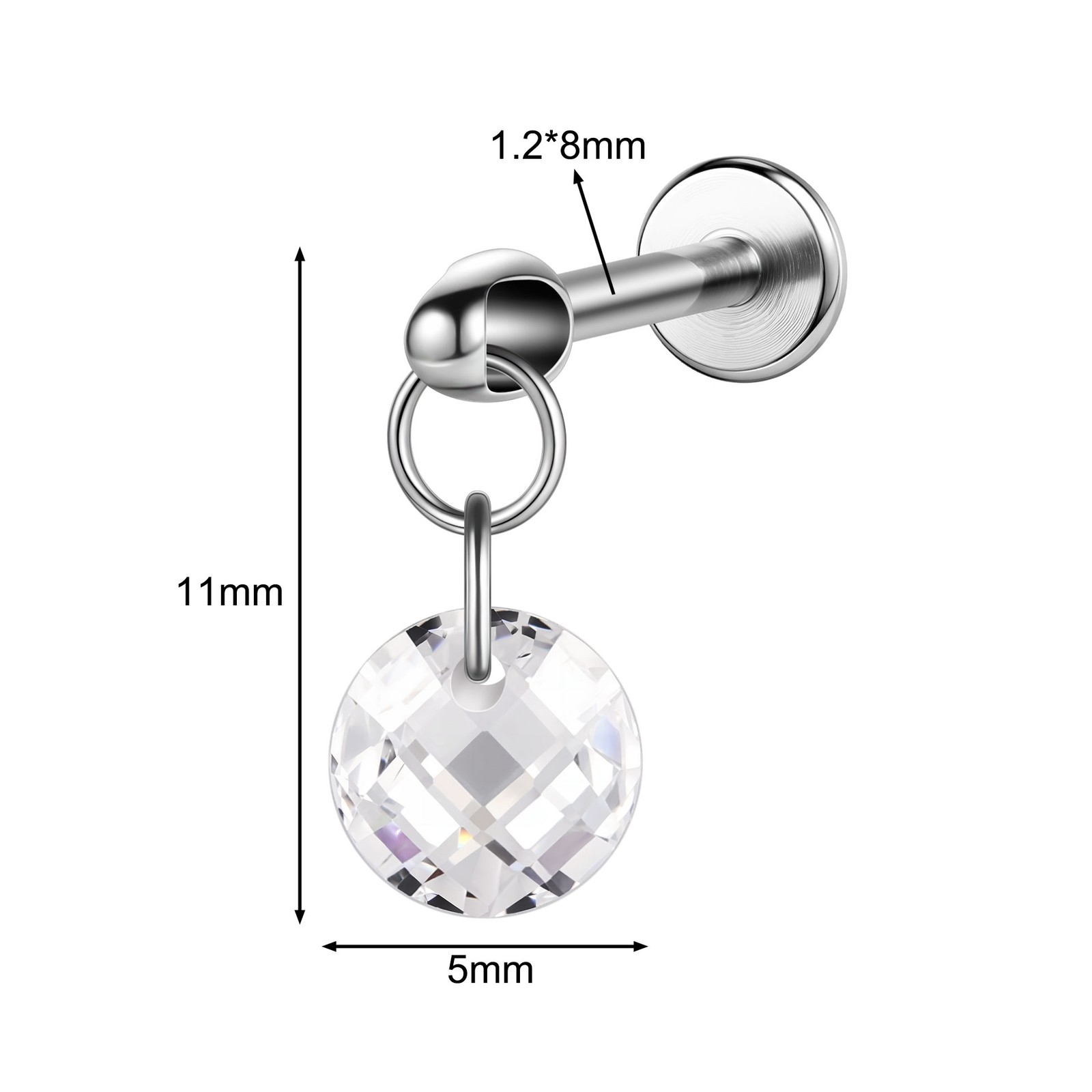 16g G23 Titanium Steel Dangle Labret Lip Stud Tragus Helix Piercing Jewelry