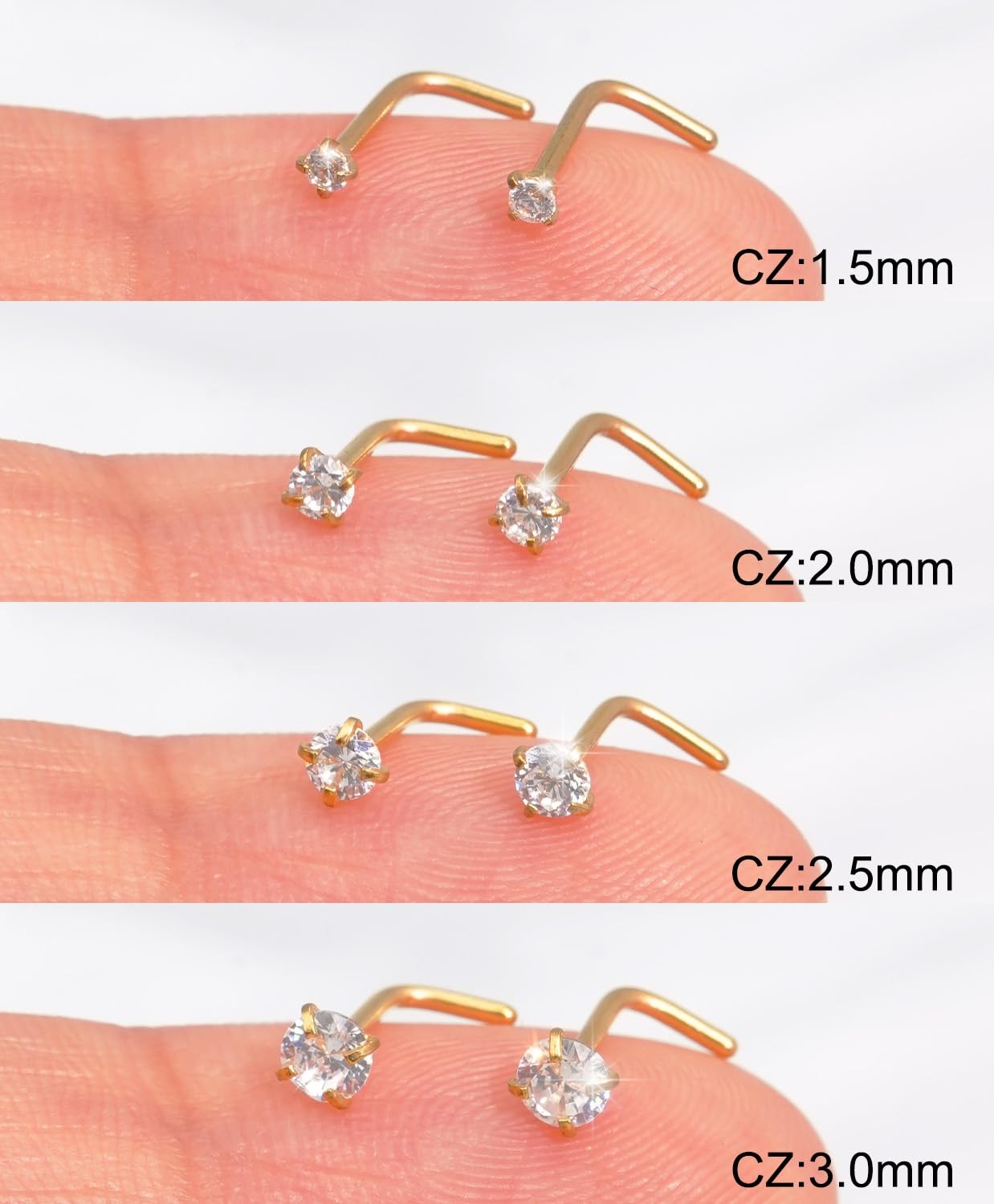 Nose Rings Studs Set for Women Men: 8Pcs 18G 20G 22G 20G/0.8mm, Gold