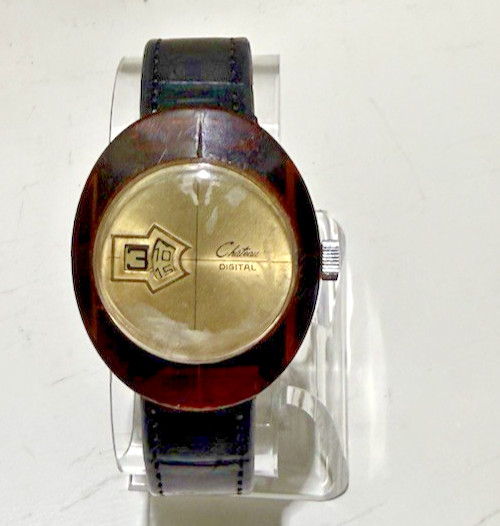 Chateau Digital Vintage 1970s Quartz Digital Round Brown Case Black Leather