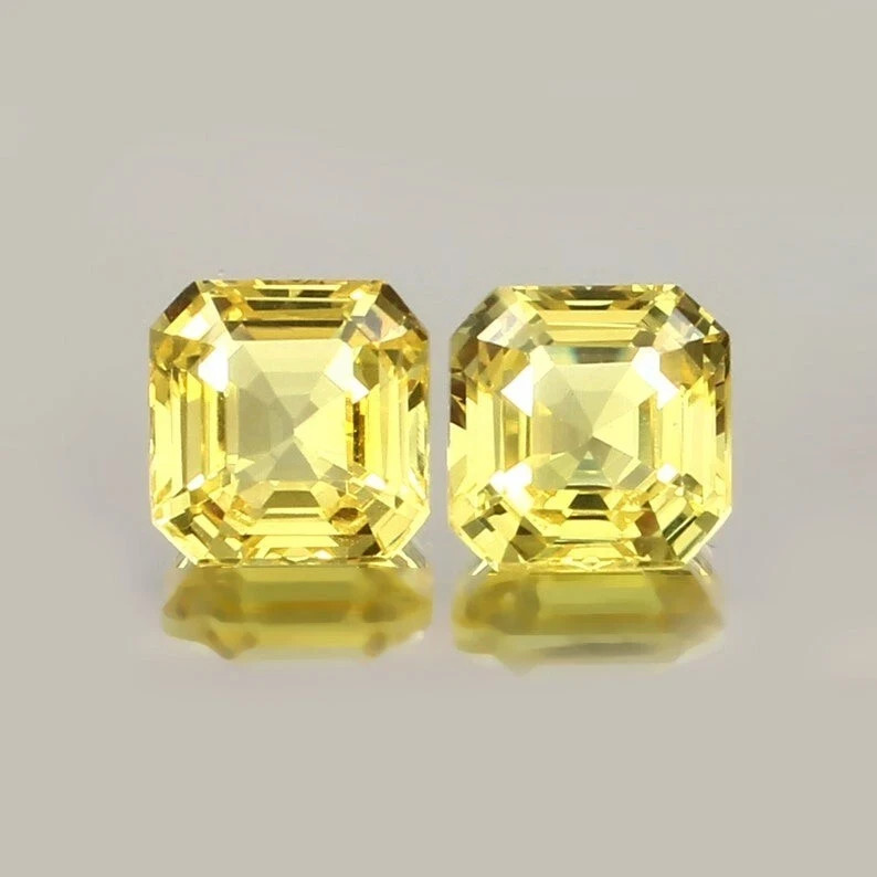 Natural Ceylon Yellow Sapphire 50 Ct asscher Cut Certified Loose Gemstone Pair