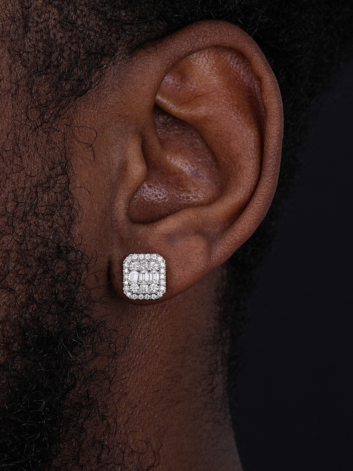 Men’s Real Solid Sterling Silver Baguette Simulated Diamond Hip Hop Earring 925