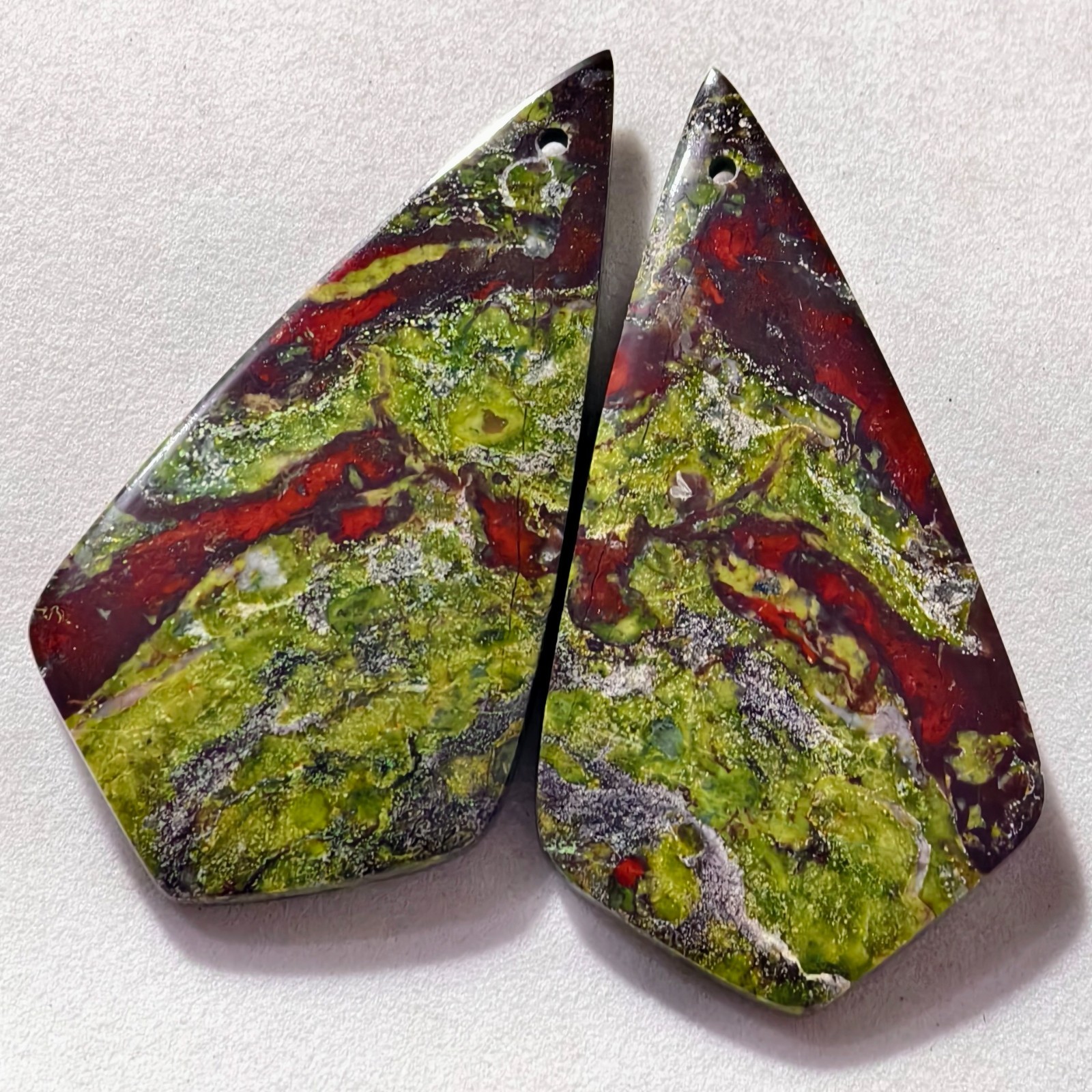 81 Cts Natural Dragon Blood Jasper Drilled Pair Cabochon Gemstone 45.8 X 23.9 MM