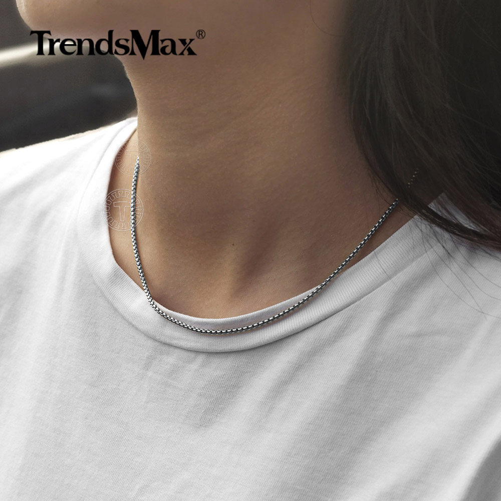2MM 16-30INCH Long Silver Smooth Box Chain Necklace Choker Stainless Steel Link
