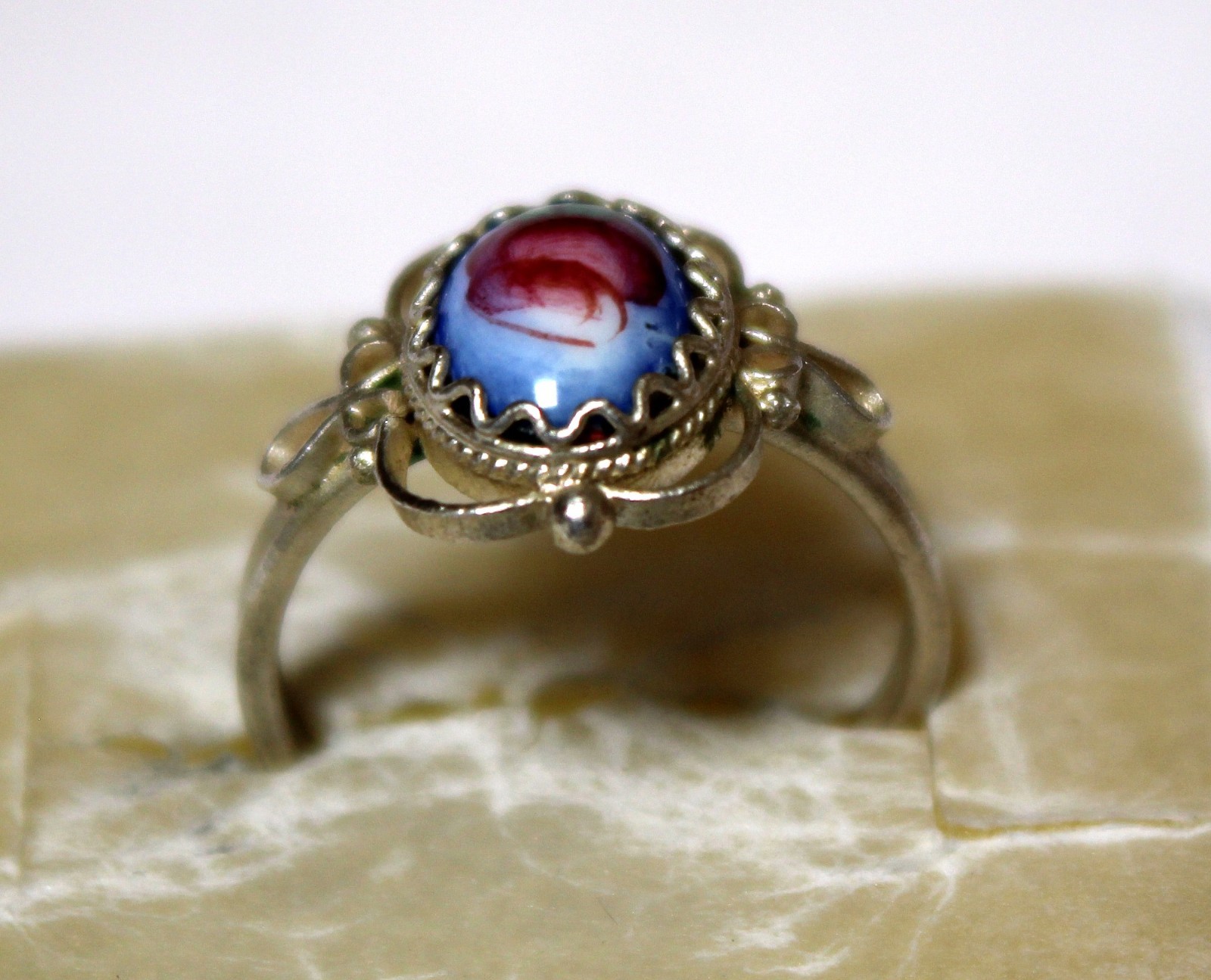 Vintage Russian Hand Painted Enamel Rings 4 Variation Finift Technique #7,12,87