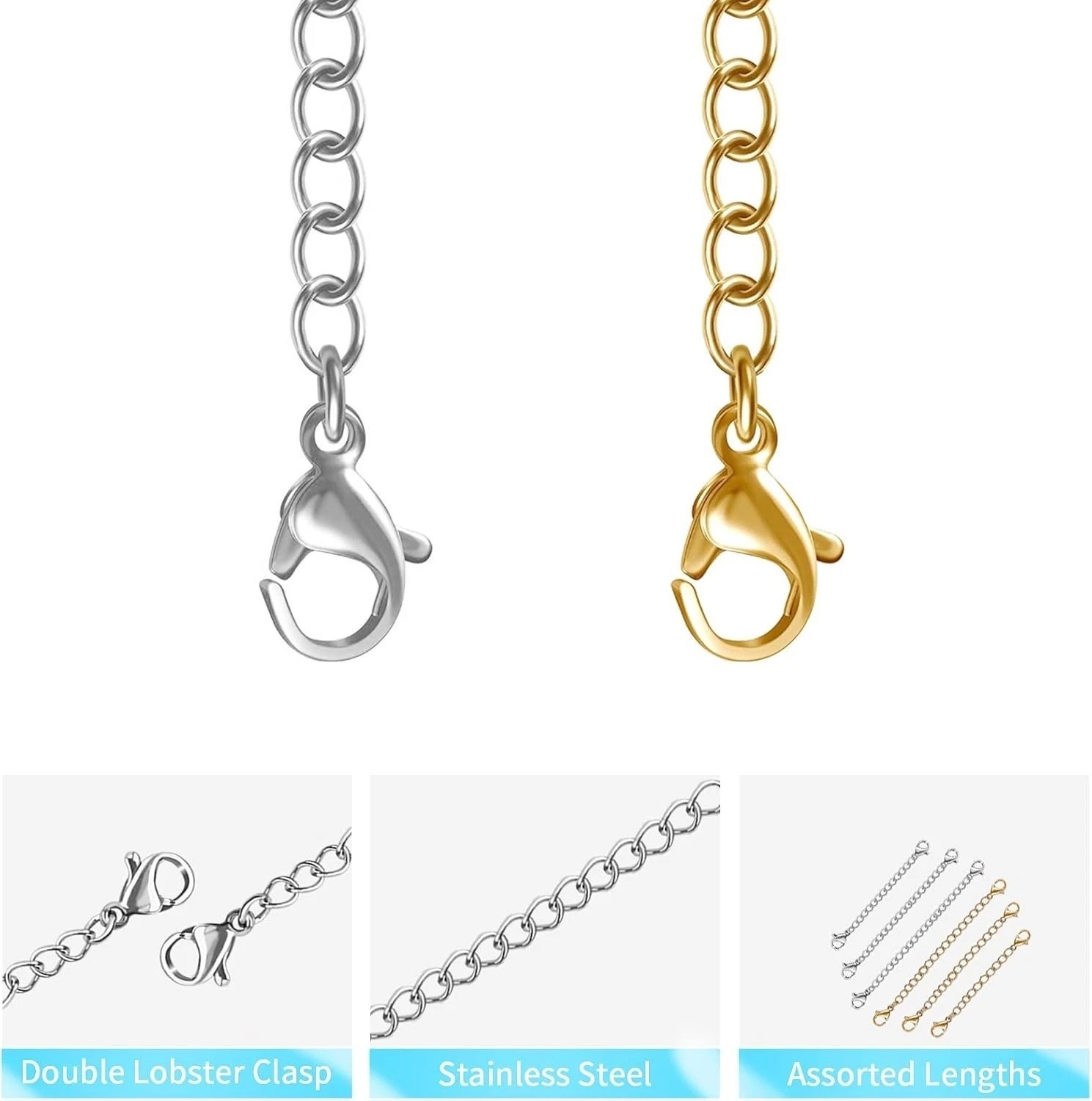 12 Pcs Extender /Safety Chain Extender Necklace Bracelet Lobster lock 1″ To 6″