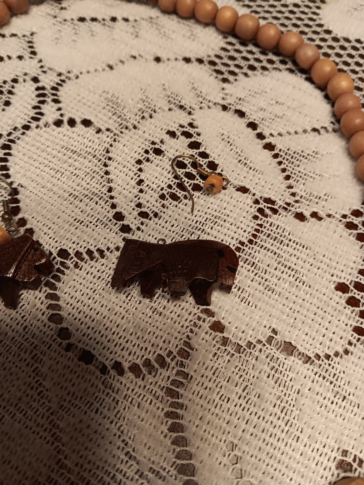 Tribal Necklace And Earring Set Animals, Chunky, Wooden, Bohemian