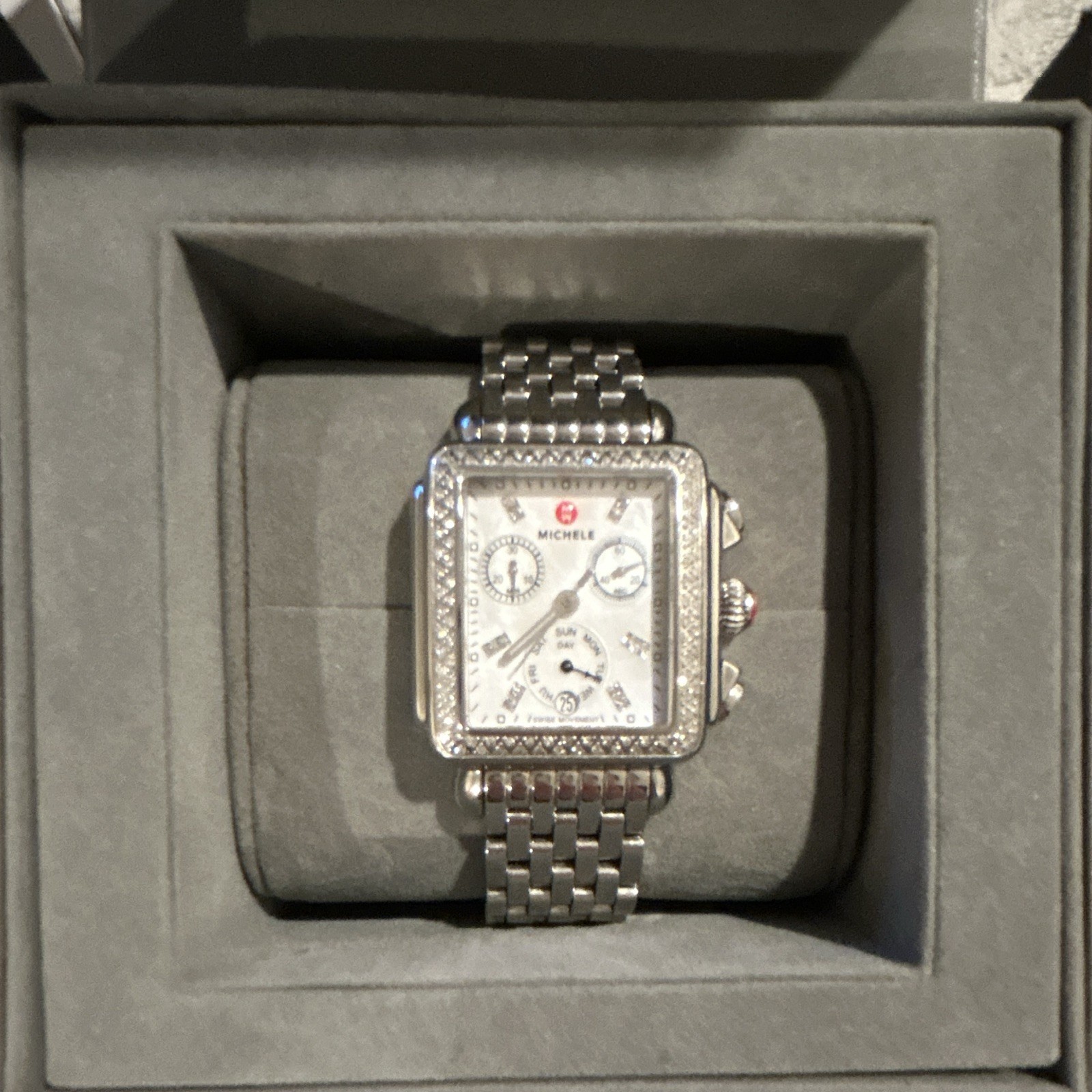 MICHELE Deco Stainless Diamond Watch 0.66 Sapphire Crystal Swiss Movement
