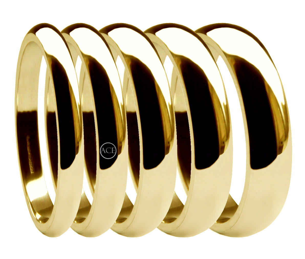 9ct Yellow Gold D-Shape Wedding Rings Heavy 2mm 2.5mm 3mm 4mm 5mm 6mm 375 UK HM