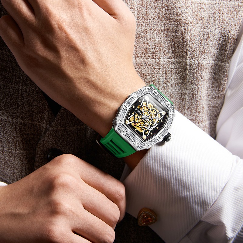 ONOLA Men Automatic Self-Wind Watch Mechanical Diamond Jeweled Waterproof Relogi
