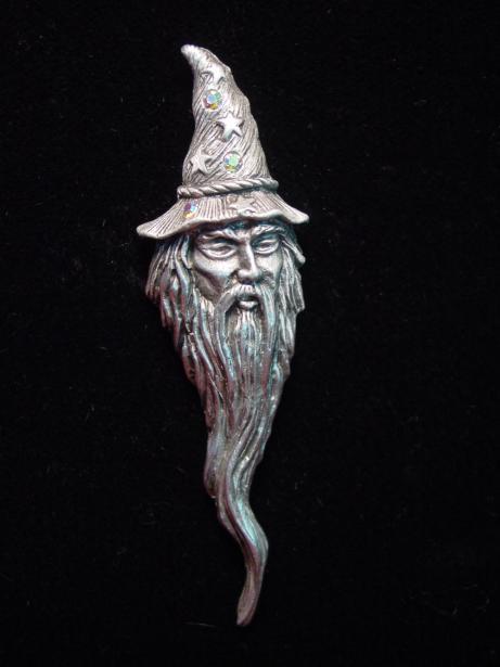 “JJ” Jonette Jewelry Silver Pewter ‘WIZARD in Jeweled Hat’ Tack Pin