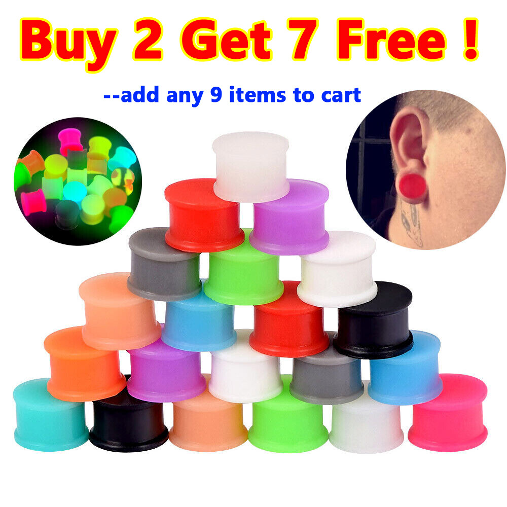Pair Glow in the Dark Soft Silicone Double Flared Saddle Ear Tunnel Plug 2g-3/4″
