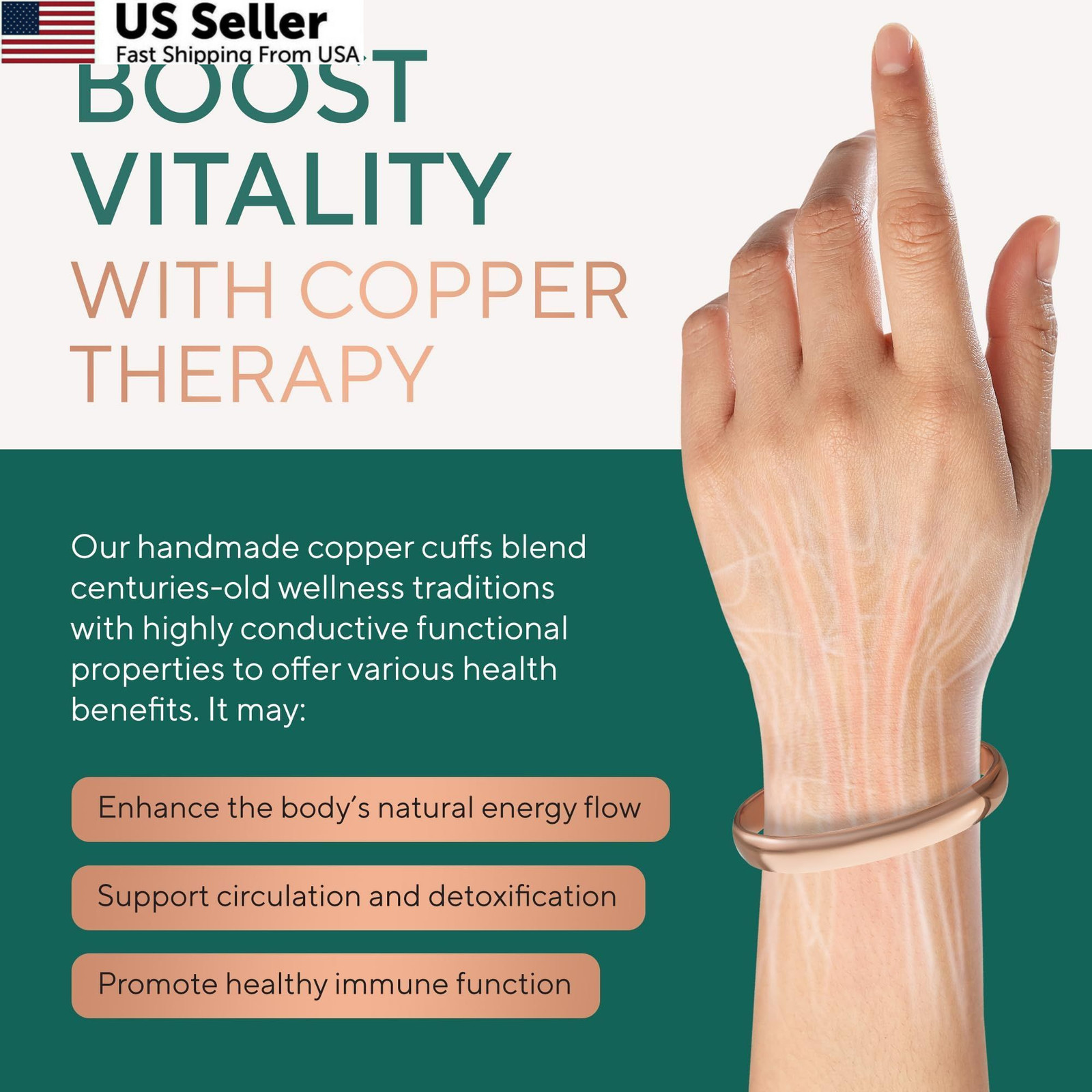 Handmade 100% Pure Solid Raw Uncoated Copper Cuff Bracelet for Adults USA