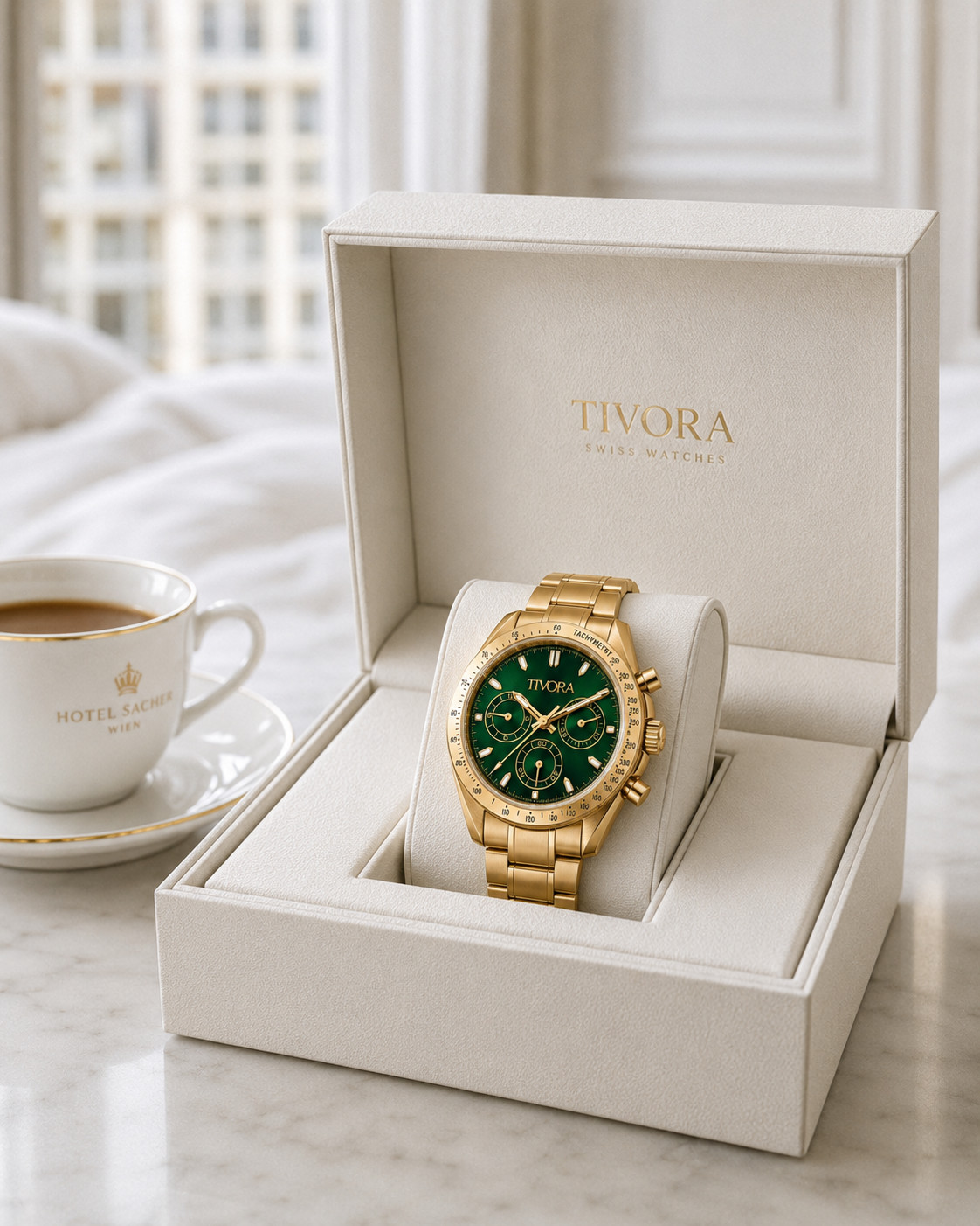 TÍVORÁ Veyron Aurelius Steel Emerald Dial – Custom Branded Automatic Chronograph