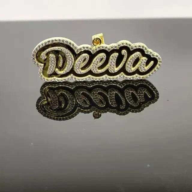 2.30 Ct Round Cut Real Moissanite Customize Name Pendant 14K Yellow Gold Plated