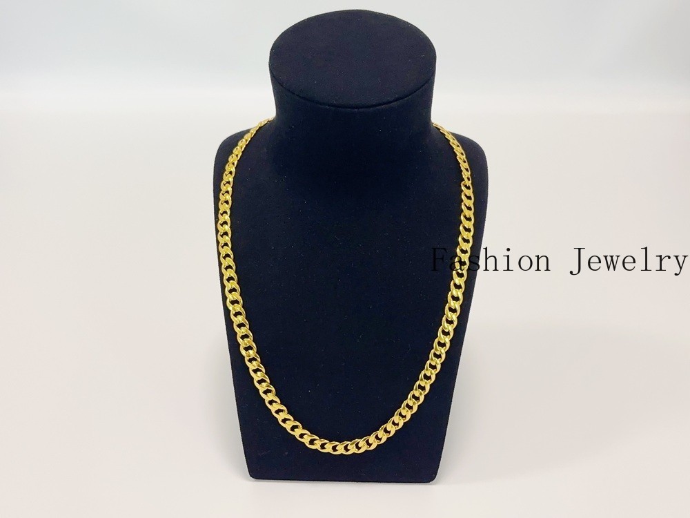 18K Solid Yellow Gold 10mm Curb Cuban Link Chain Necklace Bracelet 26″ Polished