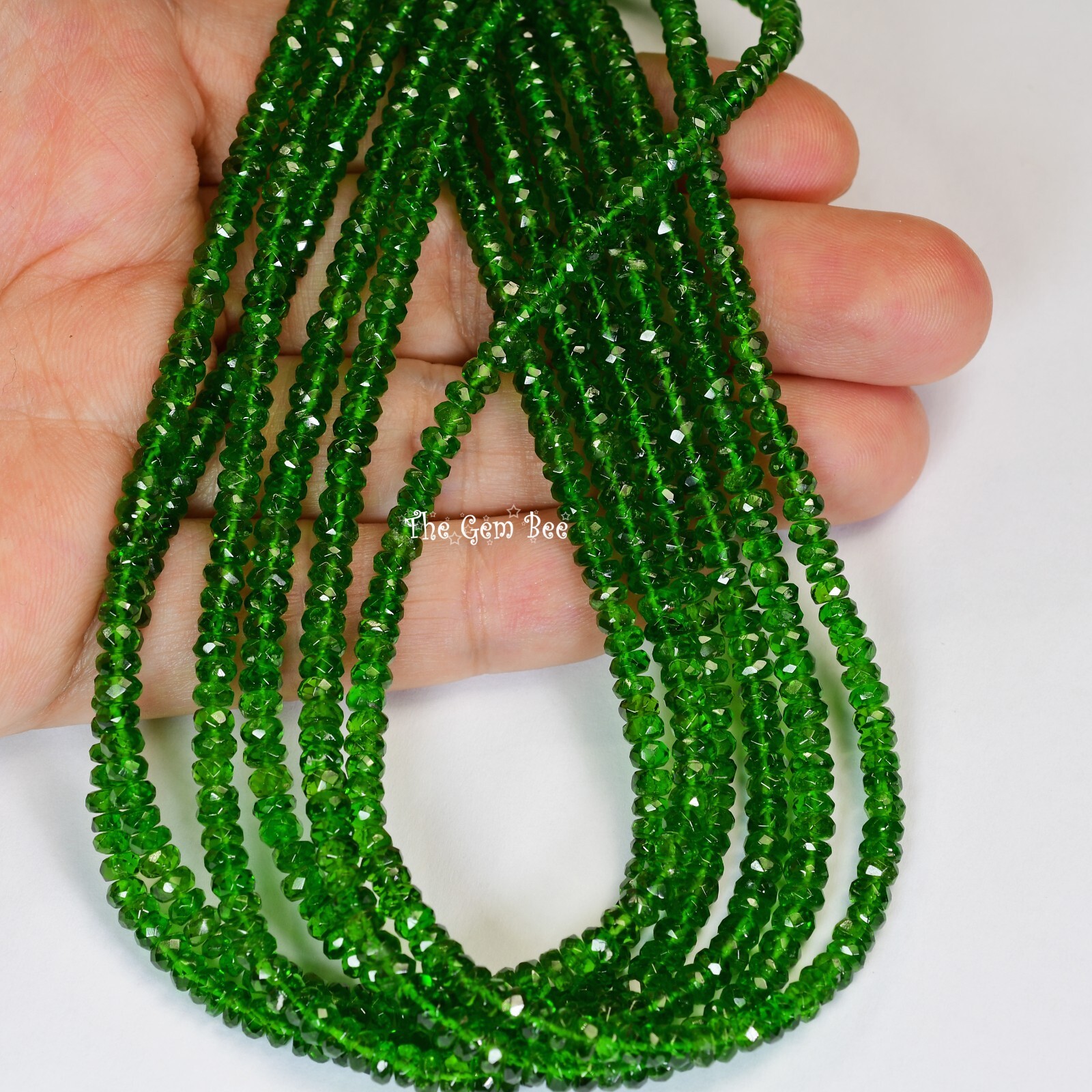 3.2mm-4.2mm Siberian Chrome Diopside Faceted Green Rondelle Bead 16″ Strand