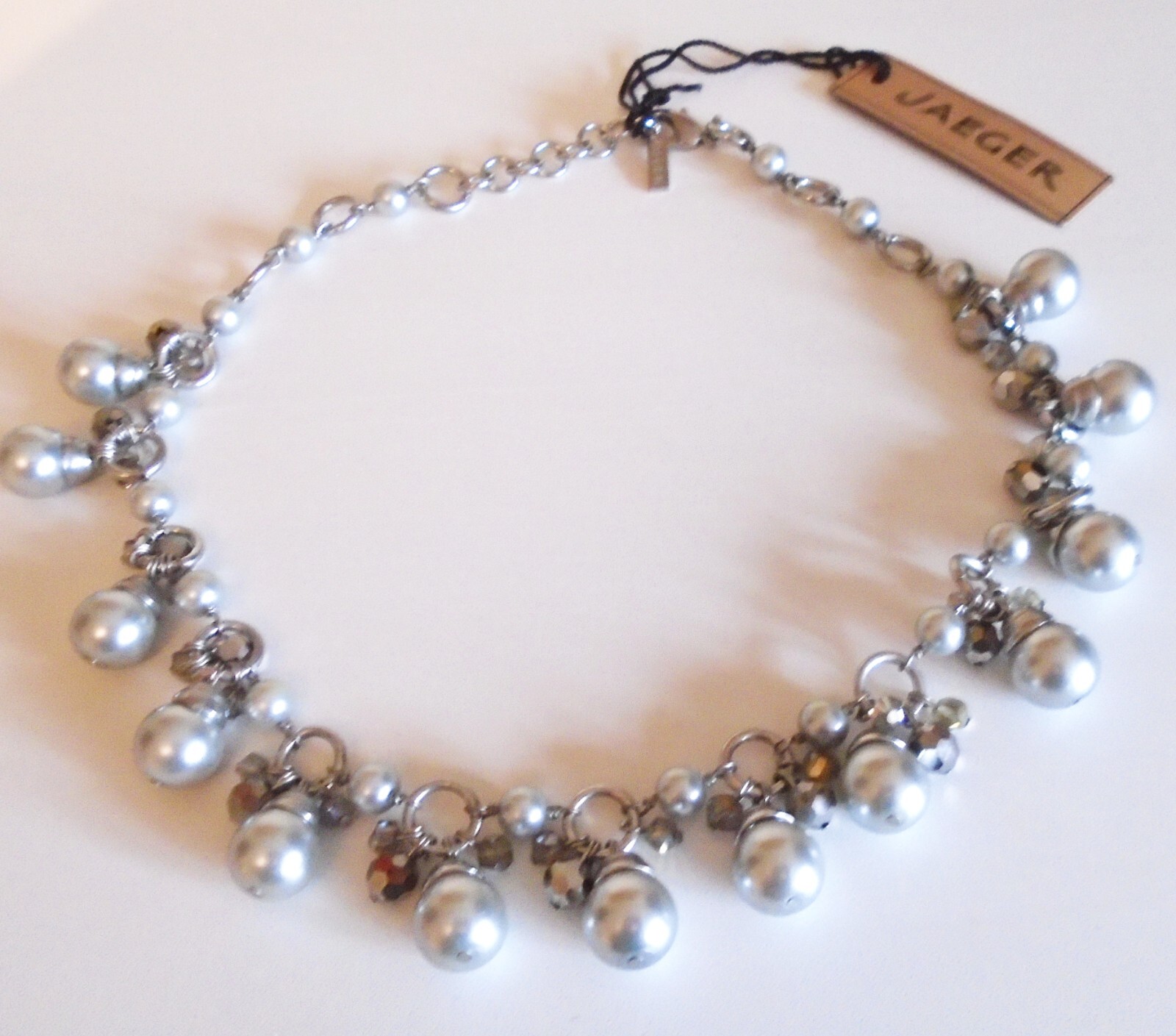 Jaeger Oversized Faux Pearl Statement Necklace silver-tone signed New Tags BNWT