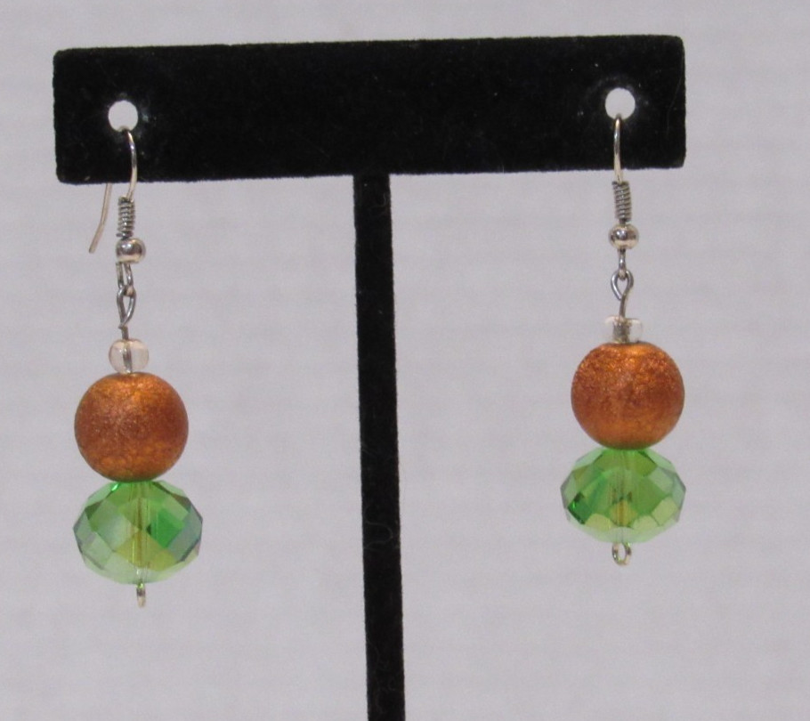 Vintage Copper Green Dangle Earrings Boho Chic Faceted Garden Fairy Kitschy