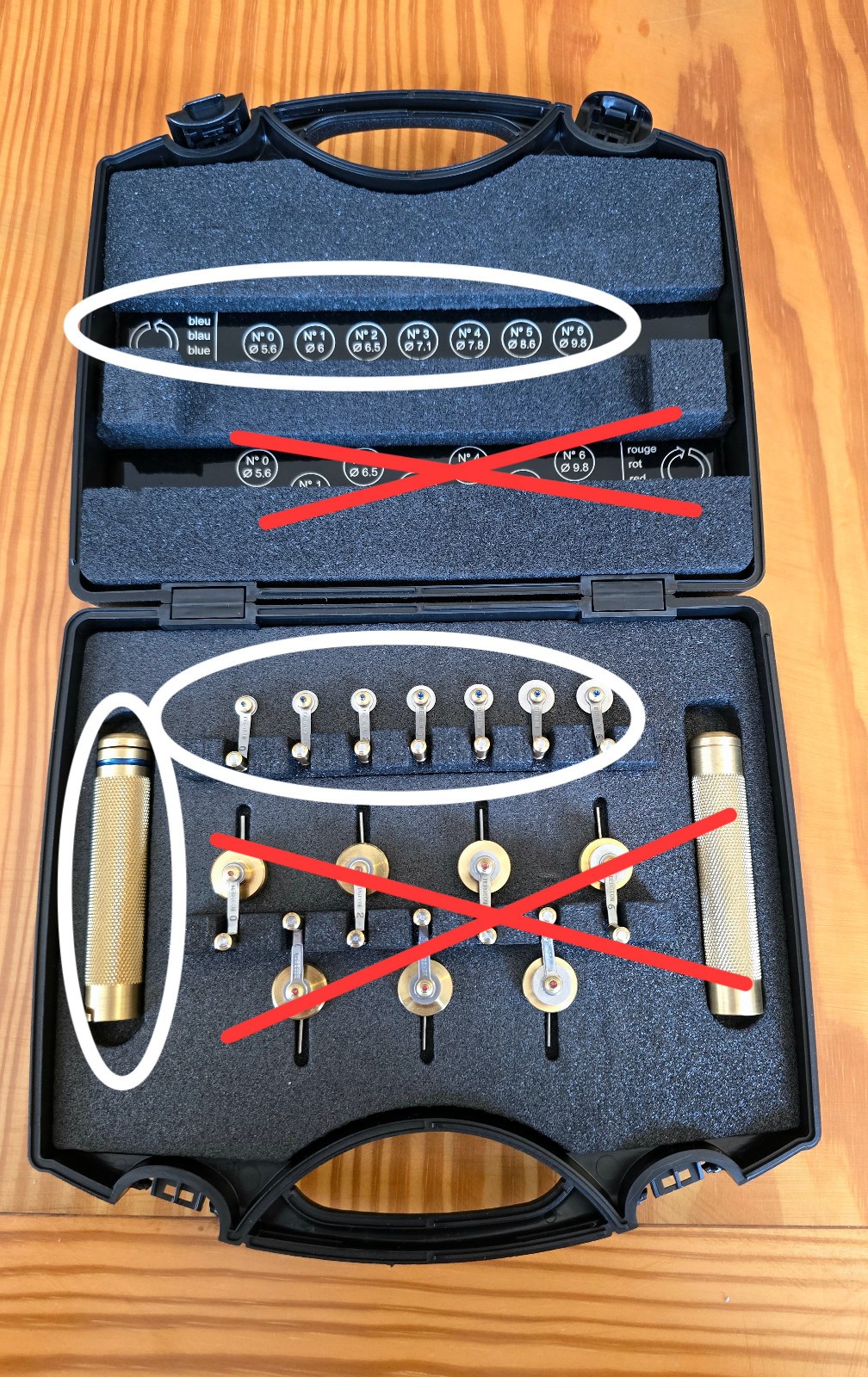 LEFT HAND ONLY – Bergeon Watch Mainspring Winder Set, 5355 – Winder and 7 Arbors