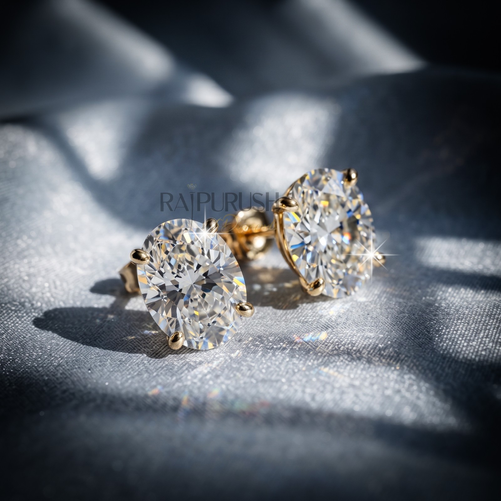 Oval Cut Moissanite Solitaire Stud Earrings 14K Gold Plated 925 Silver women