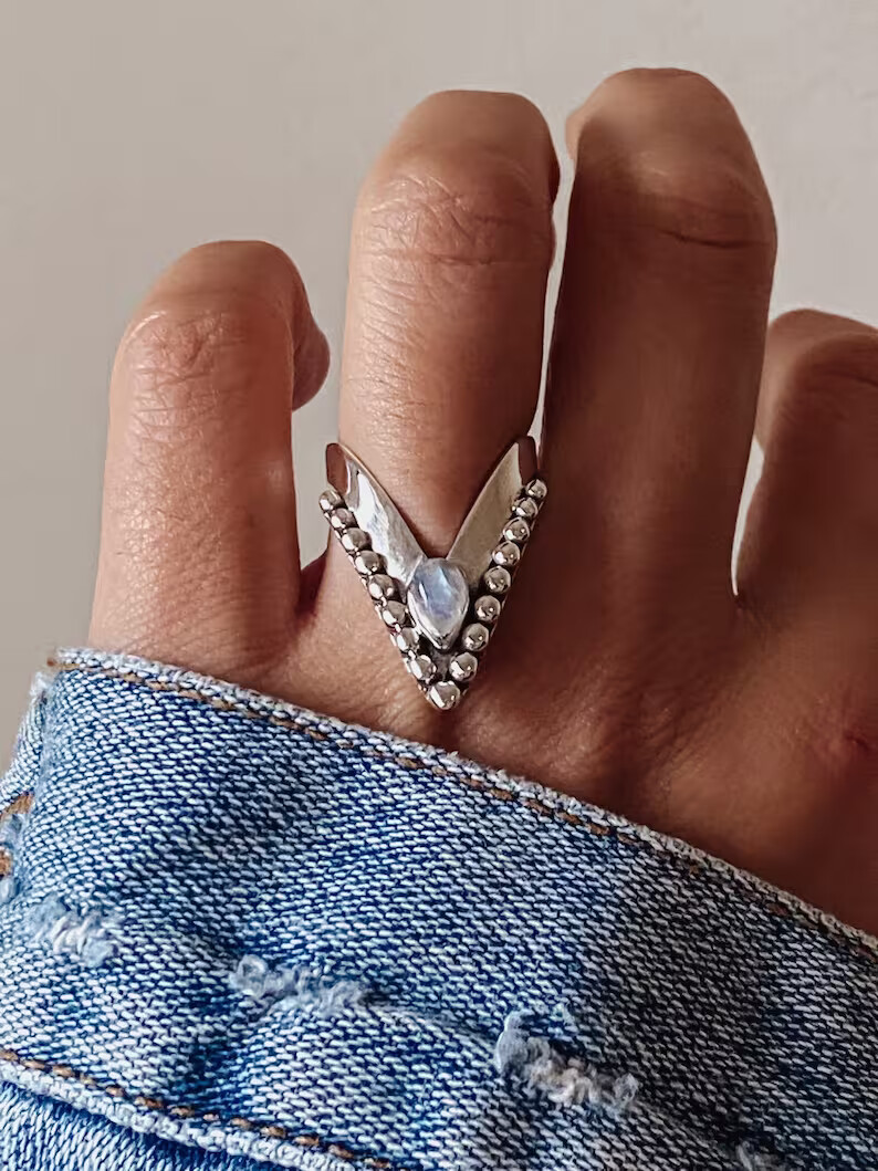 Moonstone Chevron Ring925 Sterling Silver Band &Statement Handmade Ring All size
