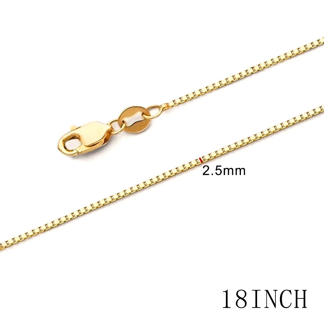 18″ 2.5mm 14k REAL Yellow Gold Box Link Chain Necklace with Lobster Claw Clasp
