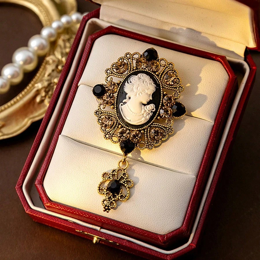 2 Pcs Black Elegant Victorian Vintage Court Style Cameo Brooch Pin Portrait