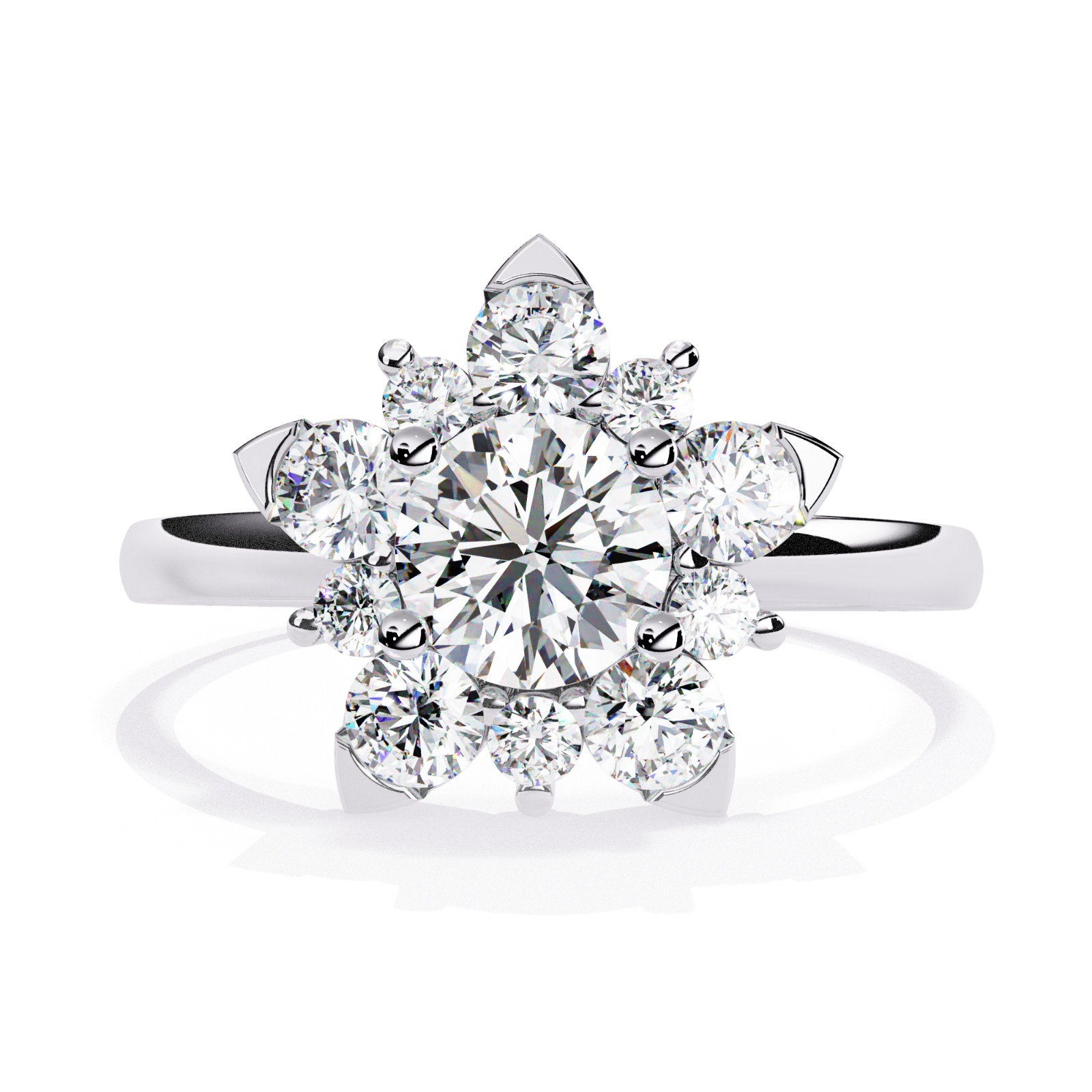 1.20 CTW Round Lab Grown Diamond Engagement Ring Floral Cluster Ring 925 Silver