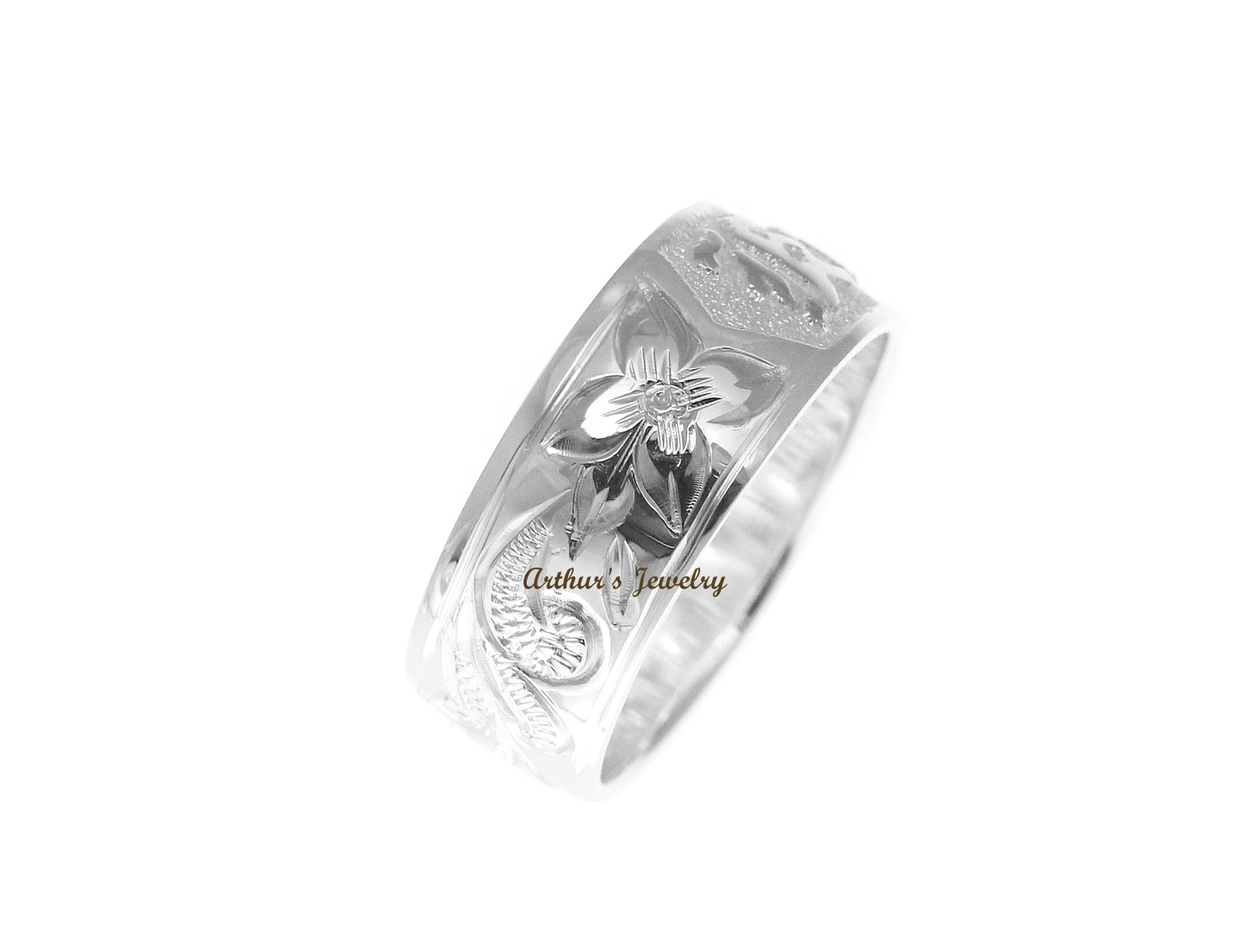 8MM STERLING SILVER 925 HAWAIIAN PLUMERIA SCROLL “KUUIPO” BAND RING SMOOTH EDGE