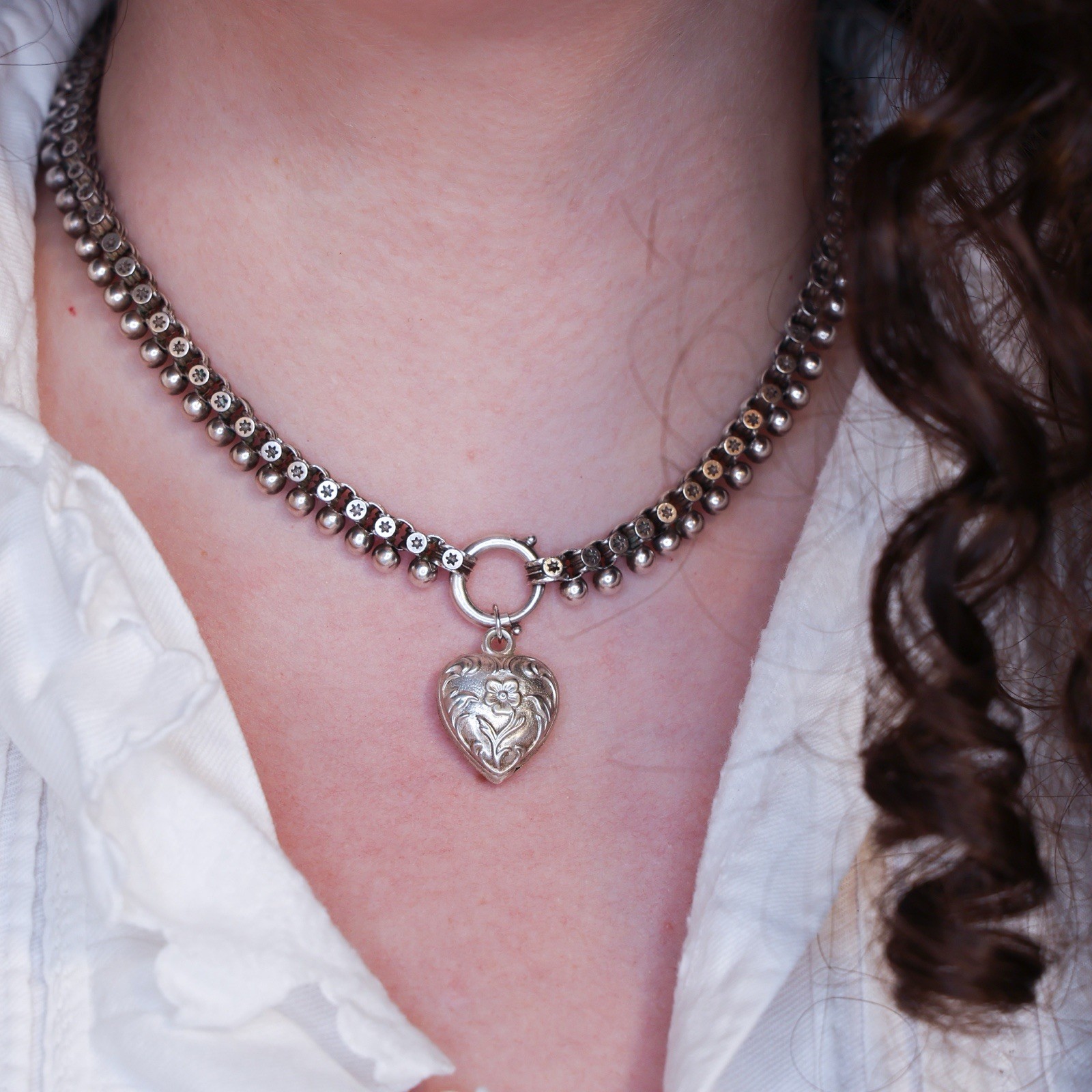 Antique French Puffy Heart Charm Sterling Silver Die Struck 19th Century