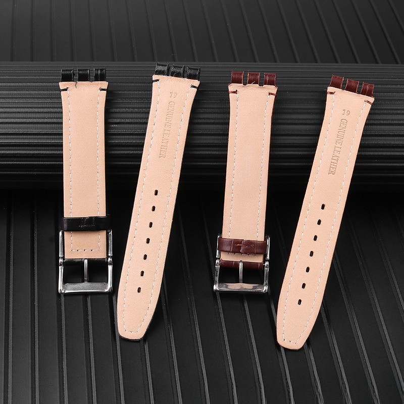 For swatch quality textured interface genuine leather watch band strap 17mm 19mm