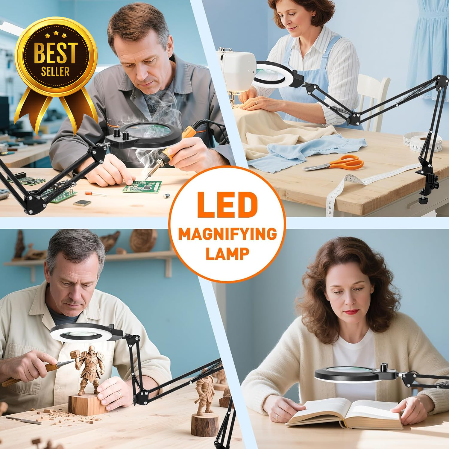 12X Magnifying Lamp with Clamp LED Light Dimmable 35in Arm Glass Lens