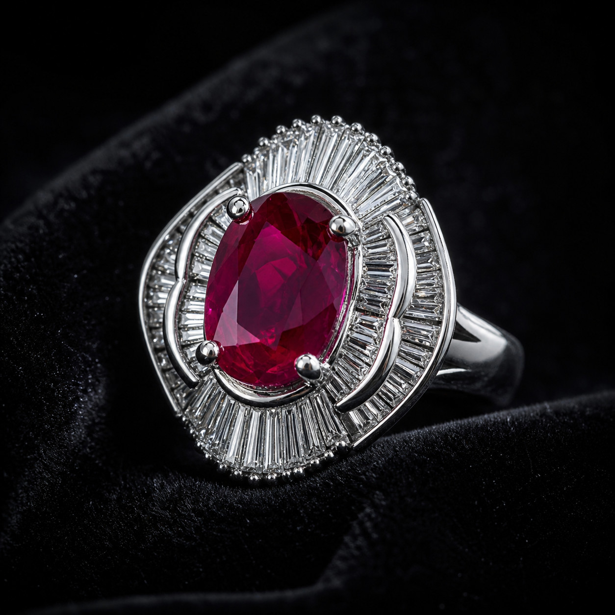 Natural Ruby Diamond Ballerina Ring Platinum | 5.71ctw 3.69ct GIA | Heat-Treated